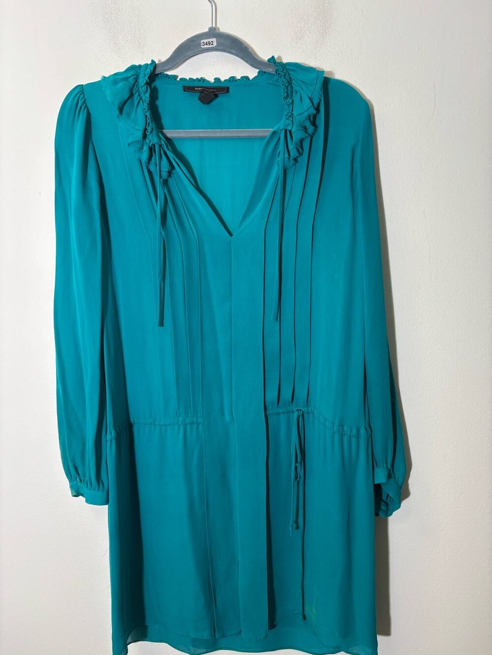 BCBG Dark Teal Long Sleeve Flowy Mini Dress Sz XS